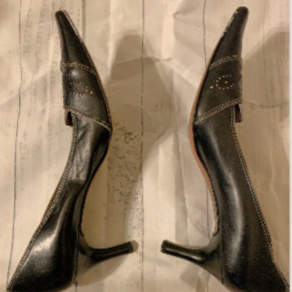 Cole Haan Vintage Black Leather Heels – Women’s 8.5, Square Toe, Contrast Stitch - Picture 4 of 9